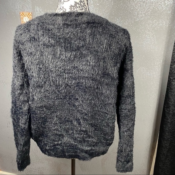 FRNCH Black Glitter Cropped Crew Neck Sweater.  Soft fuzzy, winter warm sparkly - Picture 10 of 12